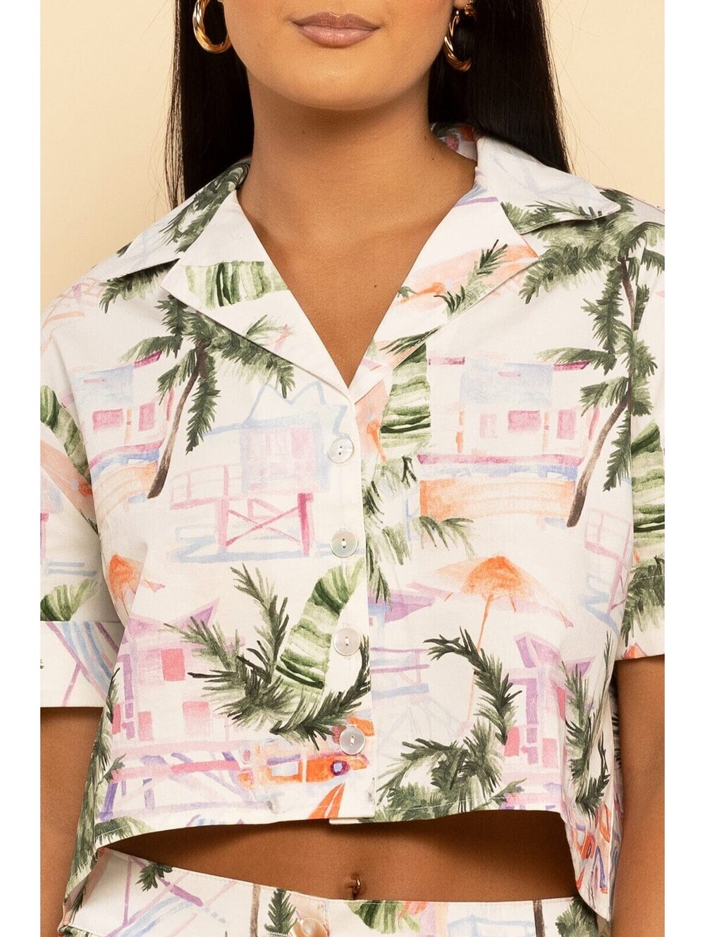 Shore CROPPED BUTTON UP Retro Rio Shirt Size XS New with tags Tropical, Island